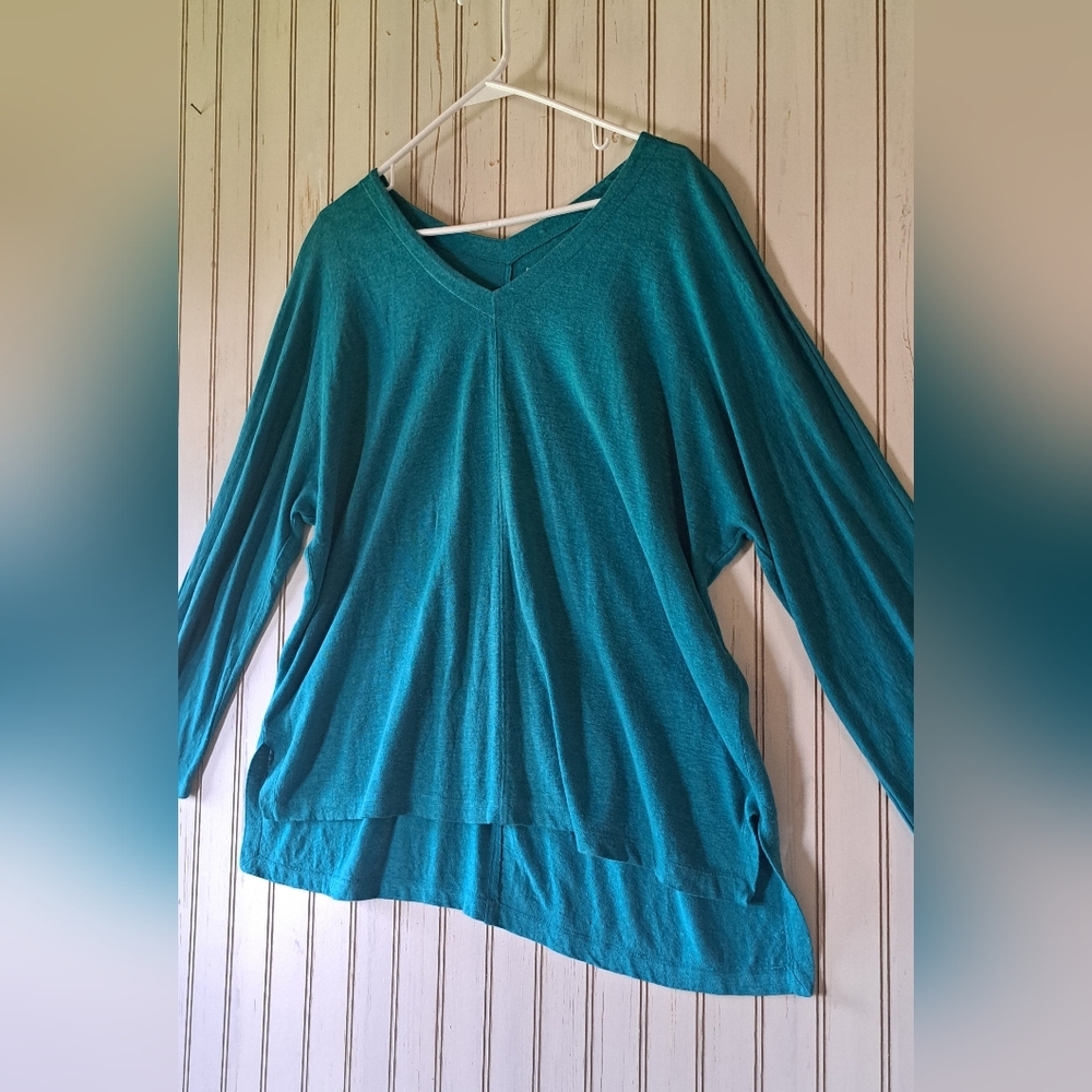 Eileen Fisher Top Sea Breeze Green Organic Linen Hi Lo Dolman Slv Oversized S